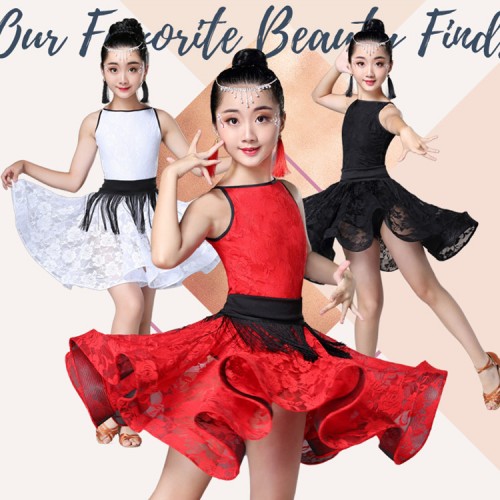 Latin Dance Dress for Girls Fashion white red black latin dress Ballroom Dancing Dresses for Kids Dancewear Children Stage Performance Costume